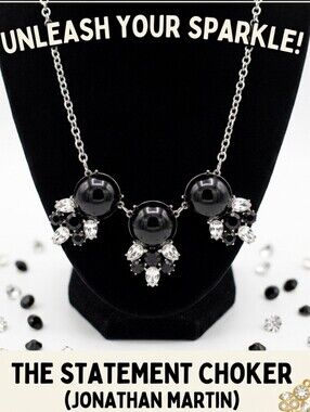Black Silver Statement Necklace Crystal Rhinestone Bib Cluster Choker Adjustable